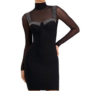 Herve Leger Embellished Illusion Bra Dress